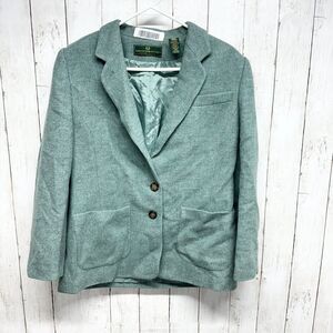 Embassy‎ Row Petites Jacket Women Size 12P 100% Wool Button Up Teal Green Blazer